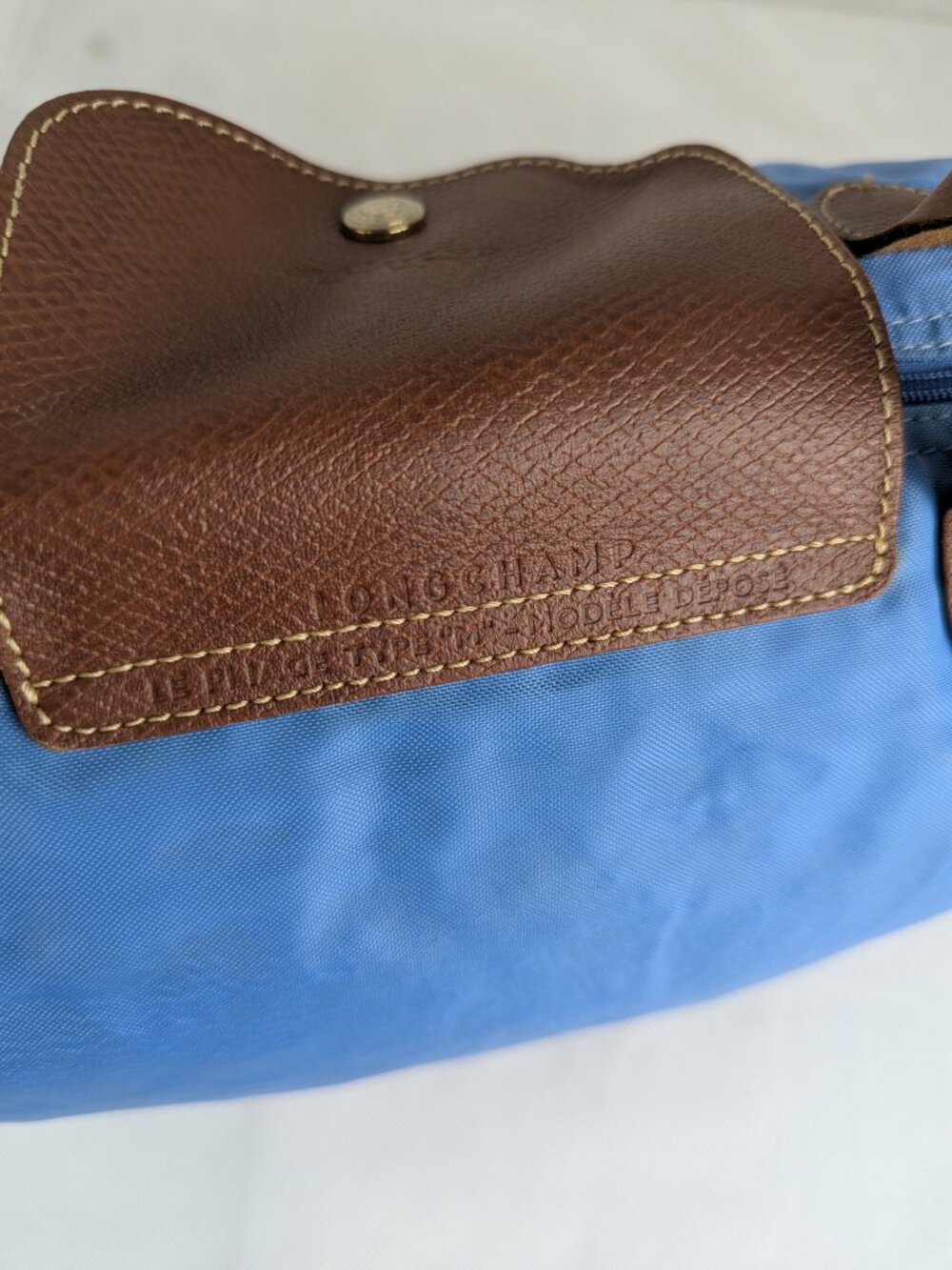 Pre-Owned Longchamp Le Pliage Blue Tote Bag Nylon Leather Trim - Authentic - Picture 6 of 16